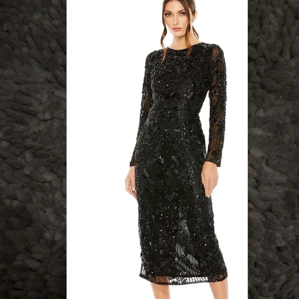 Mac Duggal Black Sequin Long Sleeve Dress (NWT)